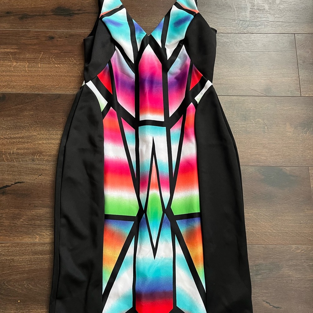 Bisou Bisou Black and Multicolor Midi Dress